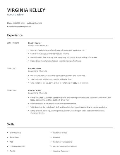 Booth Cashier Resume