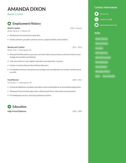 Booth Cashier Resume