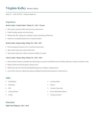 Booth Cashier Resume
