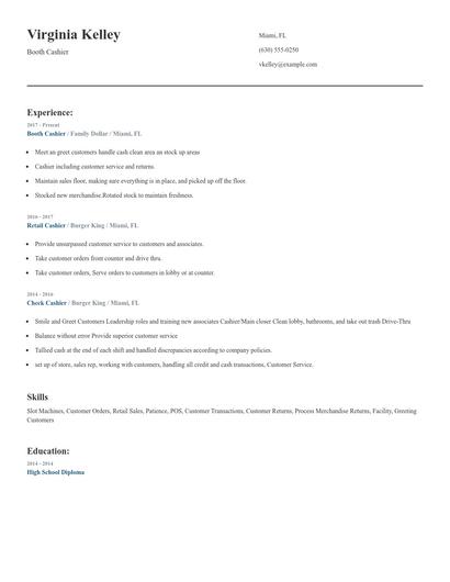 Booth Cashier Resume