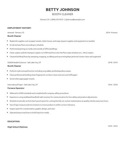 Booth Cleaner Resume