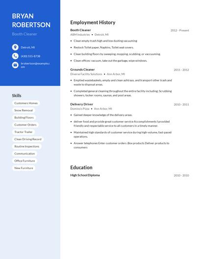 Booth Cleaner Resume