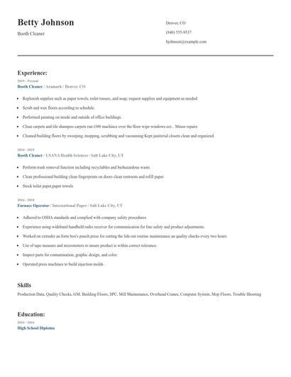 Booth Cleaner Resume