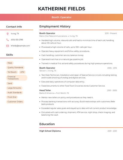 Booth Operator Resume
