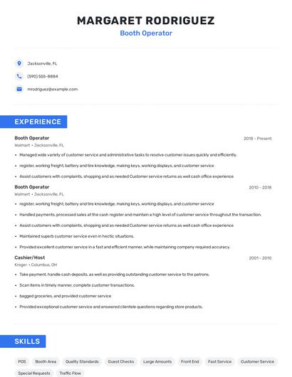 Booth Operator Resume