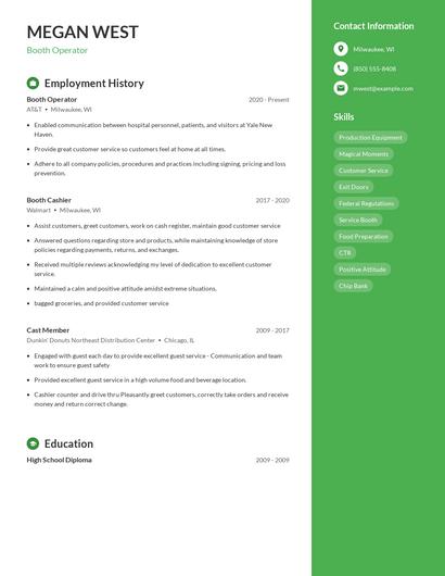 Booth Operator Resume