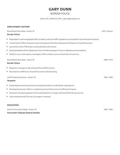 Border Police Resume