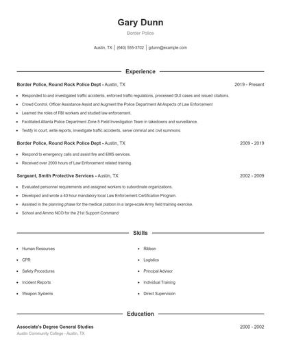 Border Police Resume