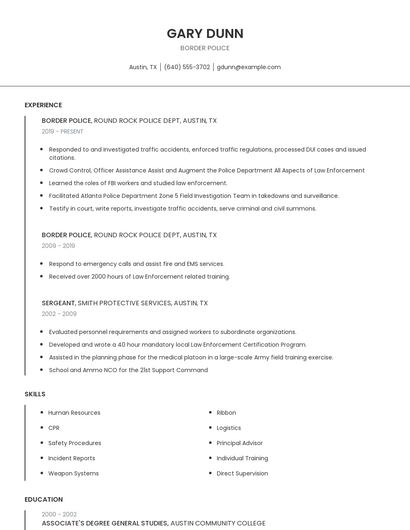 Border Police Resume