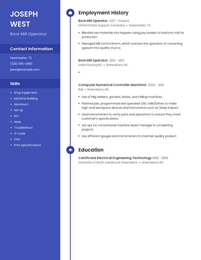 Bore Mill Operator Resume