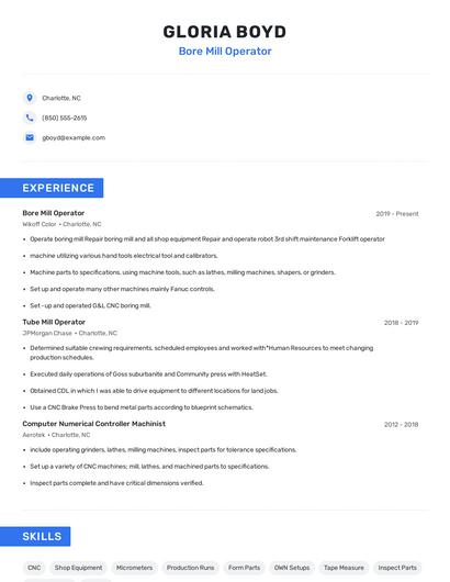 Bore Mill Operator Resume