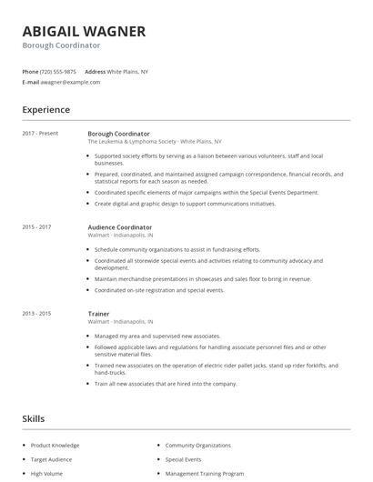 Borough Coordinator Resume