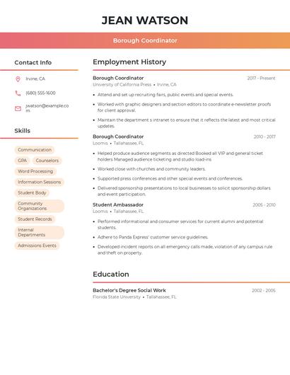 Borough Coordinator Resume