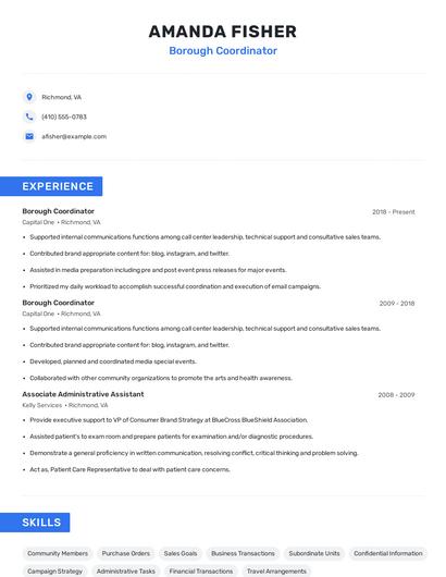Borough Coordinator Resume