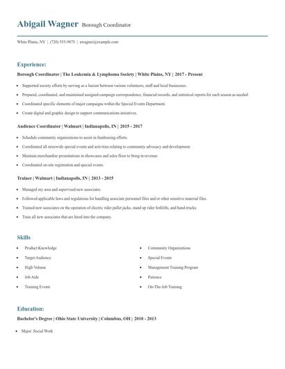 Borough Coordinator Resume