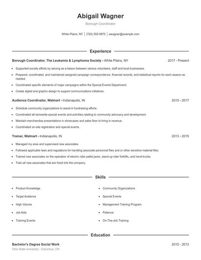 Borough Coordinator Resume