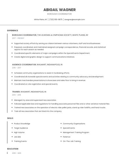 Borough Coordinator Resume