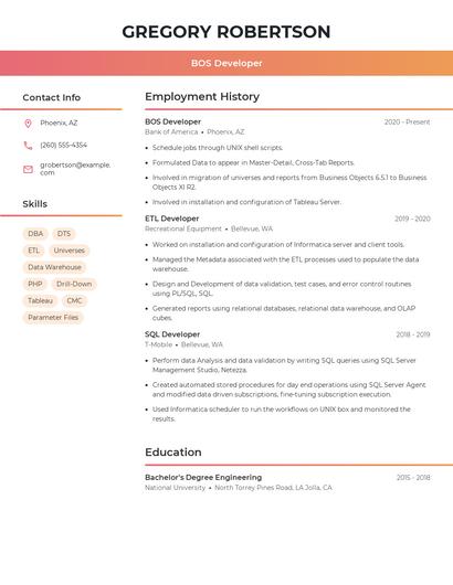 BOS Developer Resume