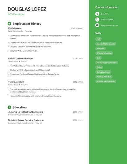 BOS Developer Resume
