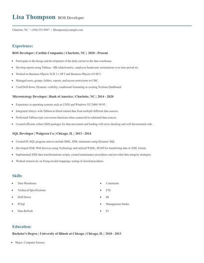 BOS Developer Resume