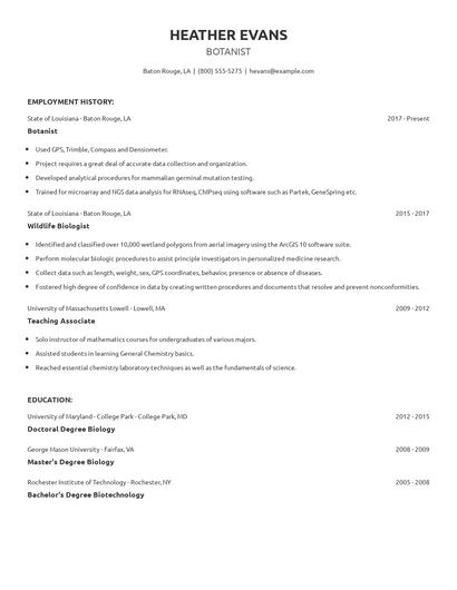 Botanist Resume
