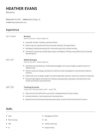 Botanist Resume