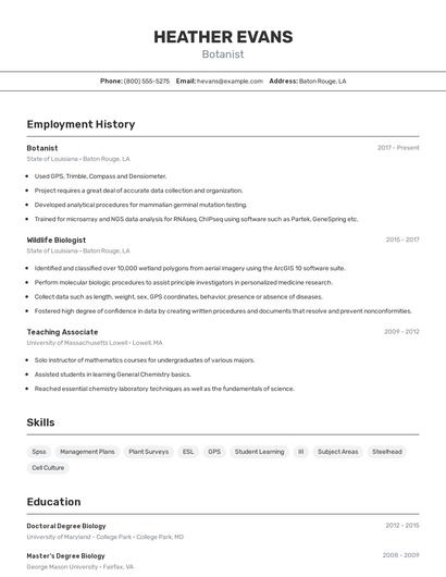 Botanist Resume