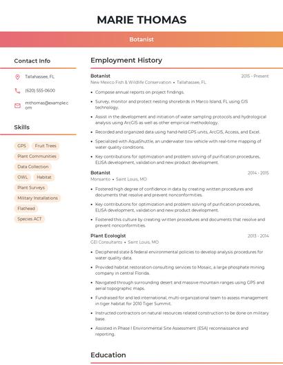 Botanist Resume