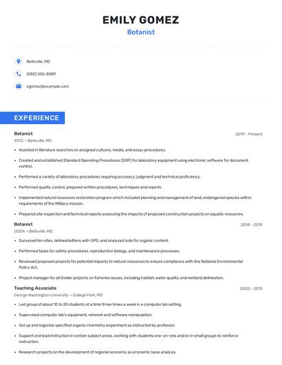 Botanist Resume