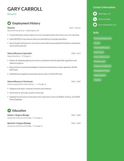 Botanist Resume