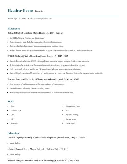 Botanist Resume