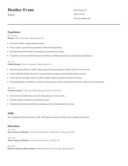 Botanist Resume