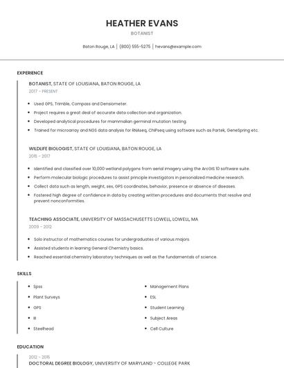 Botanist Resume