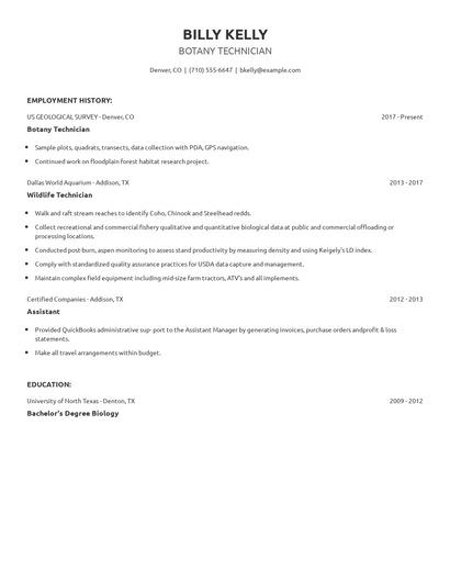 Botany Technician Resume