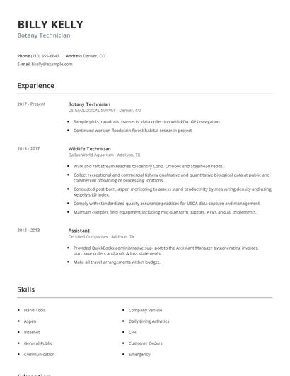 Botany Technician Resume