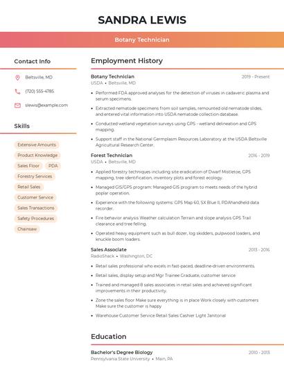 Botany Technician Resume
