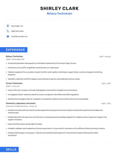 Botany Technician Resume