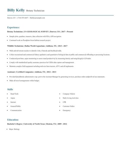 Botany Technician Resume