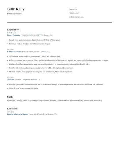 Botany Technician Resume