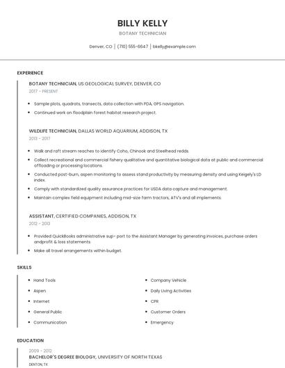 Botany Technician Resume