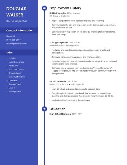Bottle Inspector Resume