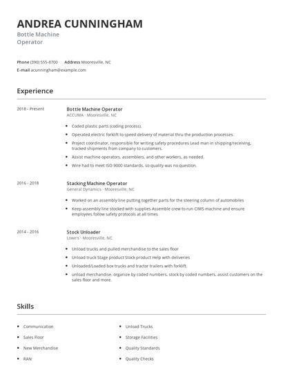 Bottle Machine Operator Resume