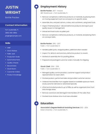 Bottle Packer Resume