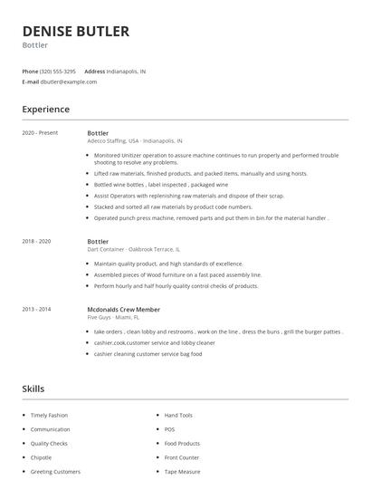 Bottler Resume