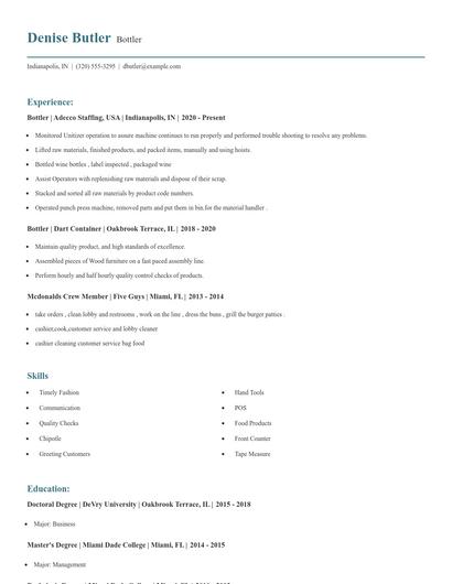 Bottler Resume
