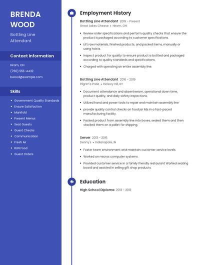 Bottling Line Attendant Resume
