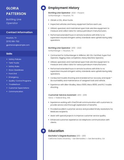 Bottling Line Operator Resume