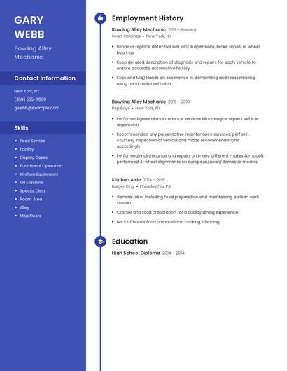 Bowling Alley Mechanic Resume