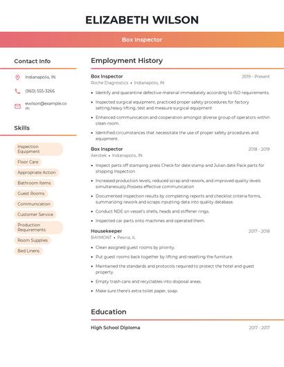 Box Inspector Resume