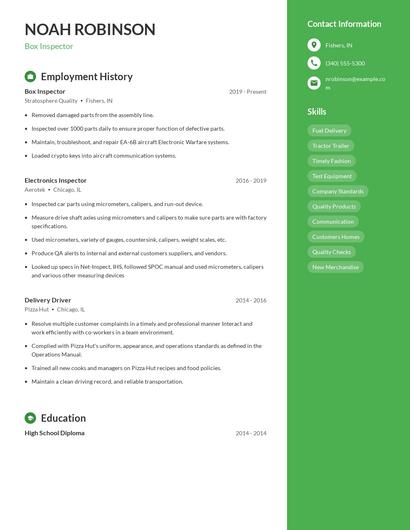 Box Inspector Resume